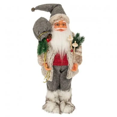 XMAS GREY FABRIC SANTA 45CM