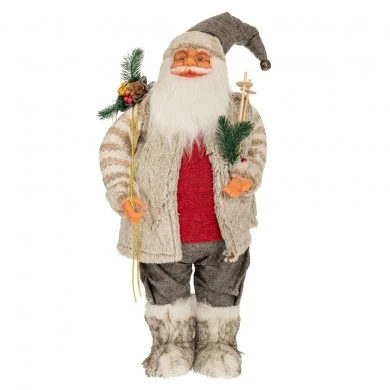XMAS GREY FABRIC SANTA 60CM