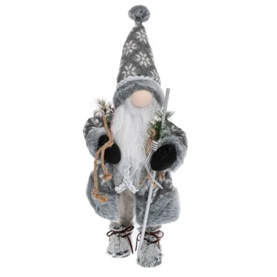 XMAS GREY FABRIC SANTA 45CM