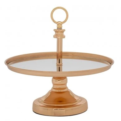 DECO GLASS PLATE IN GOLD METAL BASE D30X27,5CM