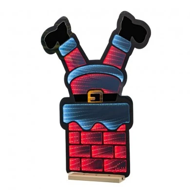 60CM INFINITY STANDING SANTA LEGS IN CHIMNEY WITH WOODEN BASE DOUBLE FACE ILUMINATED FROM BOTH SIDES WITH EUROPEAN PLUG