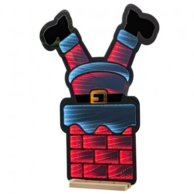 90CM INFINITY STANDING SANTA LEGS IN CHIMNEY WITH WOODEN BASE DOUBLE FACE ILUMINATED FROM BOTH SIDES WITH EUROPEAN PLUG