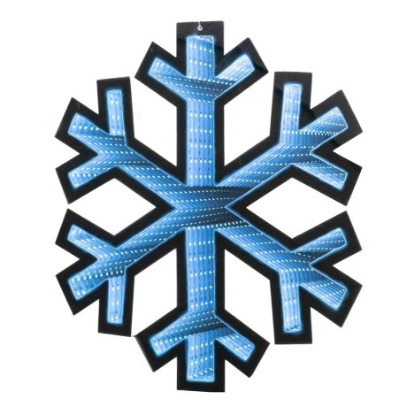 40CM INFINITY LIGHT HANGING SNOWFLAKE WITH WOODEN BASE  DOUBLE FACE ILUMINATED FROM BOTH SIDES WITH EUROPEAN PLUG