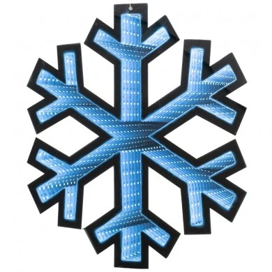 60CM INFINITY LIGHT HANGING SNOWFLAKE WITH WOODEN BASE  DOUBLE FACE ILUMINATED FROM BOTH SIDES WITH EUROPEAN PLUG