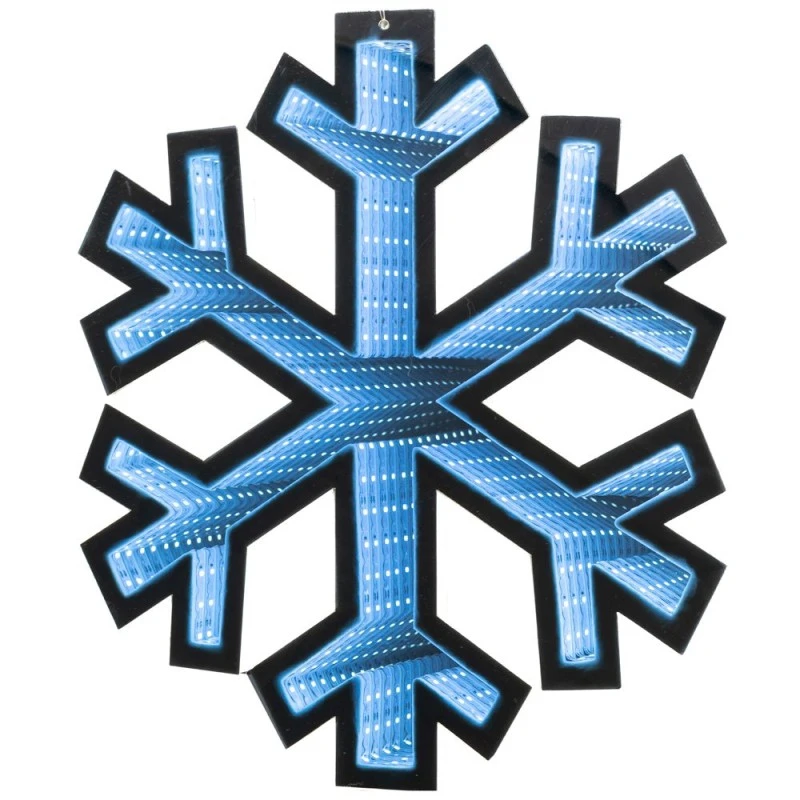 60CM INFINITY LIGHT HANGING SNOWFLAKE WITH WOODEN BASE  DOUBLE FACE ILUMINATED FROM BOTH SIDES WITH EUROPEAN PLUG