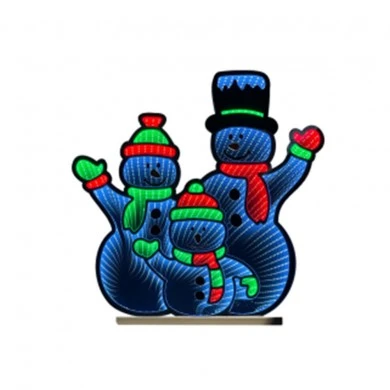 65CM INFINITY STANDING SNOWMEN WITH WOODEN BASE DOUBLE FACE ILUMINATED FROM BOTH SIDES WITH EUROPEAN PLUG