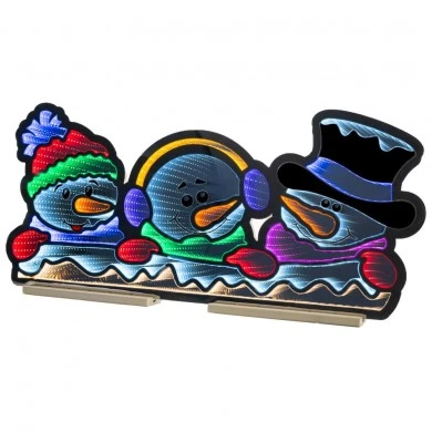 41CM INFINITY STANDING SNOWMEN FAMILY WITH WOODEN BASE DOUBLE FACE ILUMINATED FROM BOTH SIDES WITH EUROPEAN PLUG