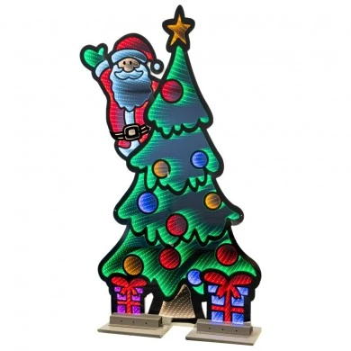 120CM INFINITY LIGHT STANDING XMAS TREE WITH SANTA  WITH WOODEN AND ALUMINIUM BASE  DOUBLE FACE ILUMINATED FROM BOTH SIDES WITH EUROPEAN PLUG
