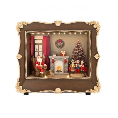 CHRISTMAS FRAME WITH SANTA AND FIREPLACE 26X10X22CM WITH LIGHTS-MUSIC BATTERY OPPERATED