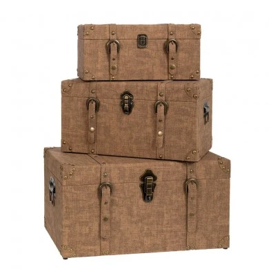 DECO BROWN LEATHER CHEST S 3 49x30.5x27CM 41x25x23CM 35x21x17CM