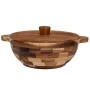 BROWN WOODEN ROUND BOWL WITH LID D30X38CM
