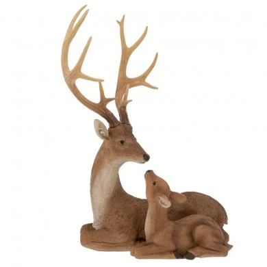 XMAS BROWN RESIN SITTING DEER WITH YOUNG DEER 41,5X27,5X55CM