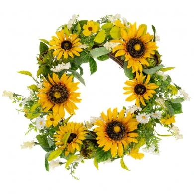 ARTIFICIAL YELLOW SUNFLOWER WREATH 55CM
