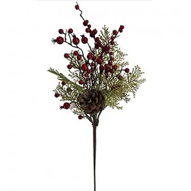 BRANCH WITH RED BERRIES AND PINE CONE 38CM