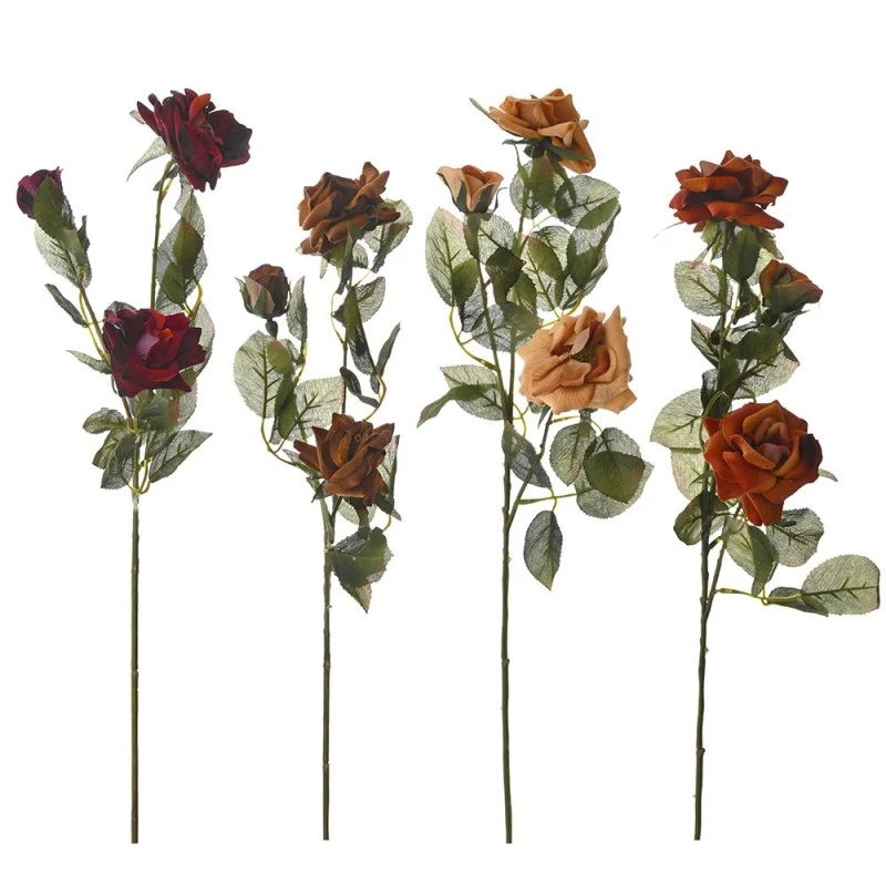 SMALL VELVET ROSE SPRAY X3 67CM IN 4 COLOURS