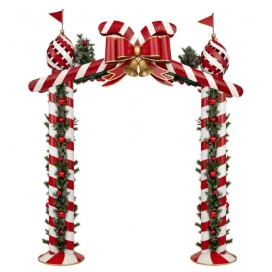 RED WITH WHITE STRIPES CHRISTMAS SQUARE ARCH WITH BOW AND BELLS 242X53X270CM