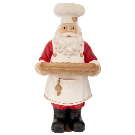 XMAS RED RESIN SANTA FIGURE HOLDING A GOLD TRAY 40X38,5X80,5CM