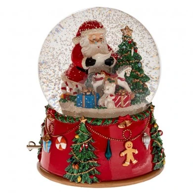 RED COLOUR RESIN WINDING WATER GLOBE WITH SANTA AND MUSIC D16,5X20CM