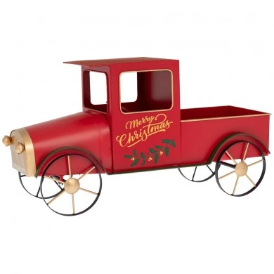 RED METAL XMAS CAR 58X20X31CM