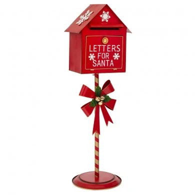 RED METAL MAILBOX WITH BOW 31X29X100CM