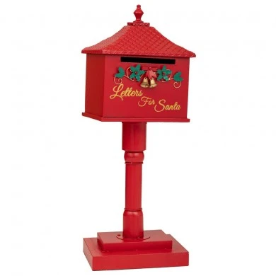 RED METAL MAILBOX ON A POLE 34.5X26.5X93.5CM