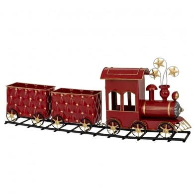 RED METAL CHRISTMAS TRAIN WITH WAGONS 85X15X33CM