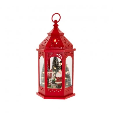 RED PLASTIC LATERN LED LIGHTS WITH SANTA 21.5Χ19Χ40.5CM
