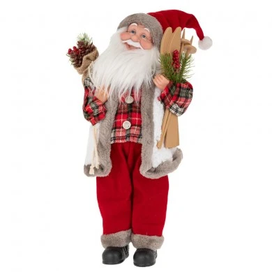 XMAS RED PLAID FABRIC SANTA WITH MOVEMENT 60CM