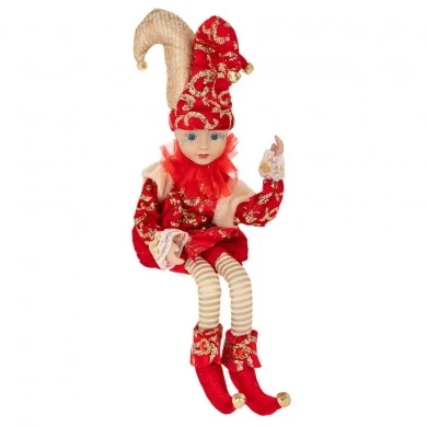 XMAS BURGUNDY FABRIC JOKER WITH MOVEMENT AND MUSIC 50CM