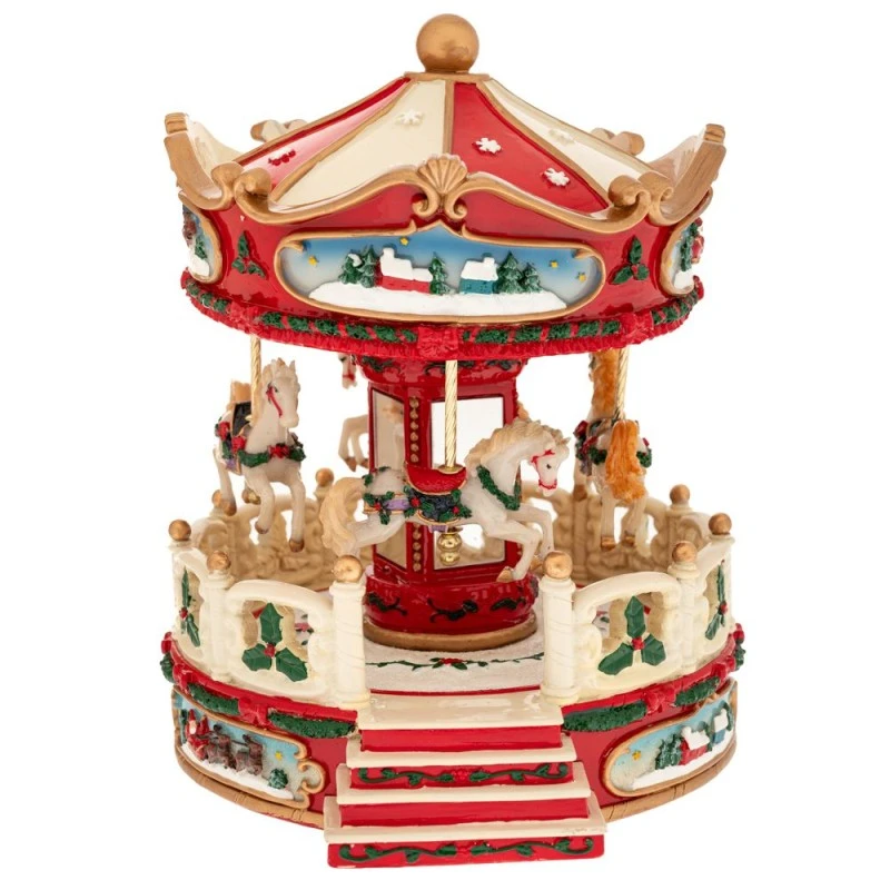 XMAS RESIN WINDING CAROUSEL WITH MUSIC AND MOVEMENT 21,5X19,5X24CM