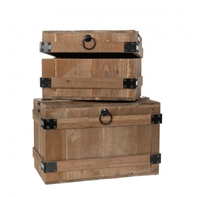 DECO WOODEN BROWN CHEST S 2 42x23x25CM 33x19x22CM