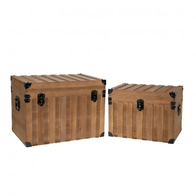 DECO WOODEN BROWN CHEST S 2 42x30x31CM 34.5x25x25.5CM