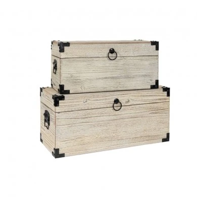 DECO WOODEN GREY CHEST S 2 56x24x25CM 46x20x21CM