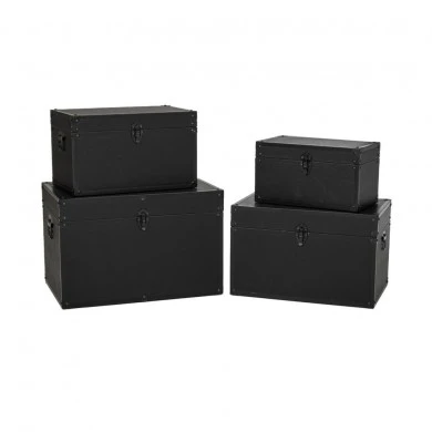 BLACK LEATHER WOODEN CHEST S 4 54x35x35CM 48x30x30CM 42x25x25CM 36x20x20CM