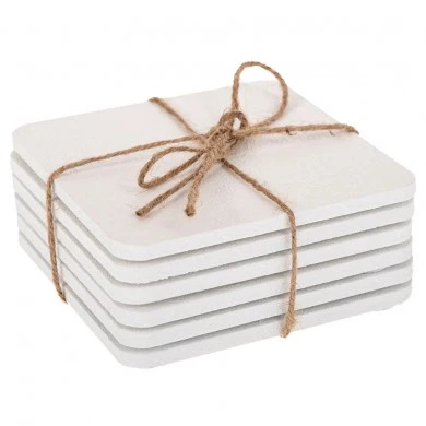 SET 6 WHITE WOODEN COASTER