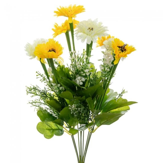 ARTIFICIAL WHITE YELLOW DAISIES BUSH 40CM