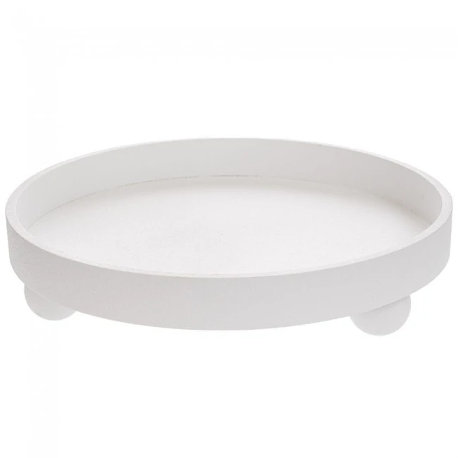 WHITE WOODEN ROUND TRAY D35CM