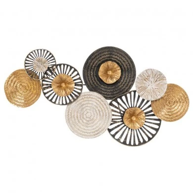 WHITE, BLACK AND GOLD METAL CIRCLES WALL ART 118X61CM