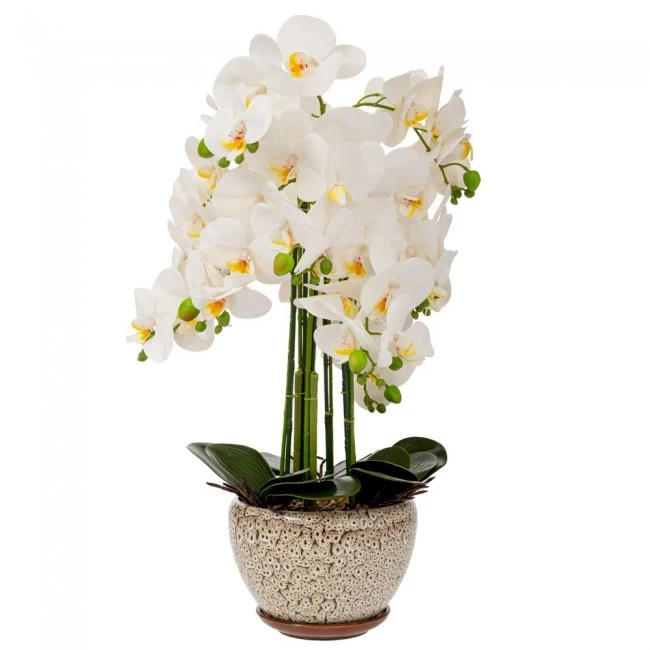 ARTIFICIAL WHITE ORCHID IN CERAMIC POT 72CM