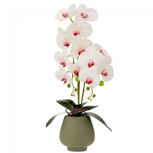 ARTIFICIAL WHITE ORCHID IN CERAMIC POT 63CM