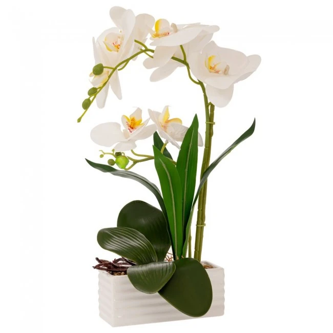 ARTIFICIAL WHITE ORCHID IN CERAMIC POT 43CM