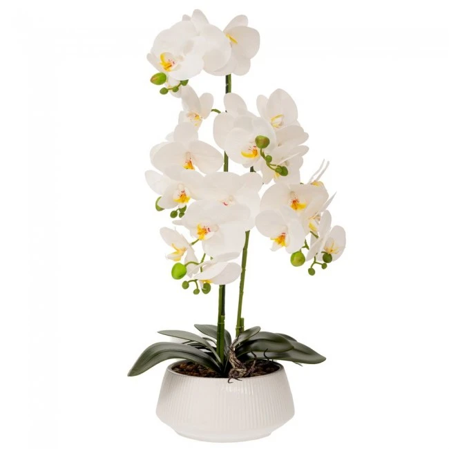 ARTIFICIAL WHITE ORCHID IN CERAMIC POT 69CM