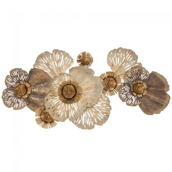 WHITE, GOLD METAL FLOWERS WALL ART 120X63CM