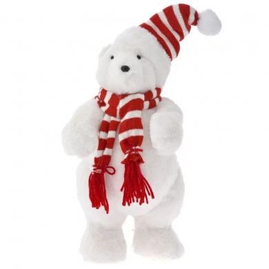 XMAS WHITE BEAR WITH RED SCARF AND HAT 24Χ14Χ44CM