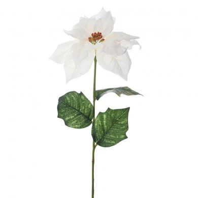 XMAS WHITE POINSETIA STEM D20 64CM