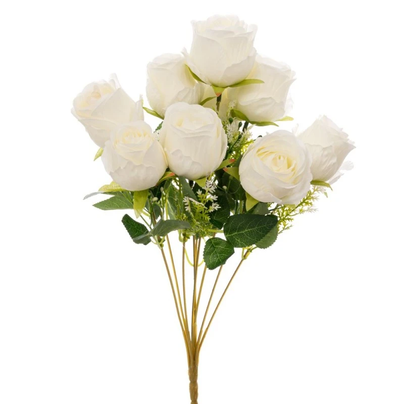 ARTIFICIAL WHITE ROSE BUSH 45CM