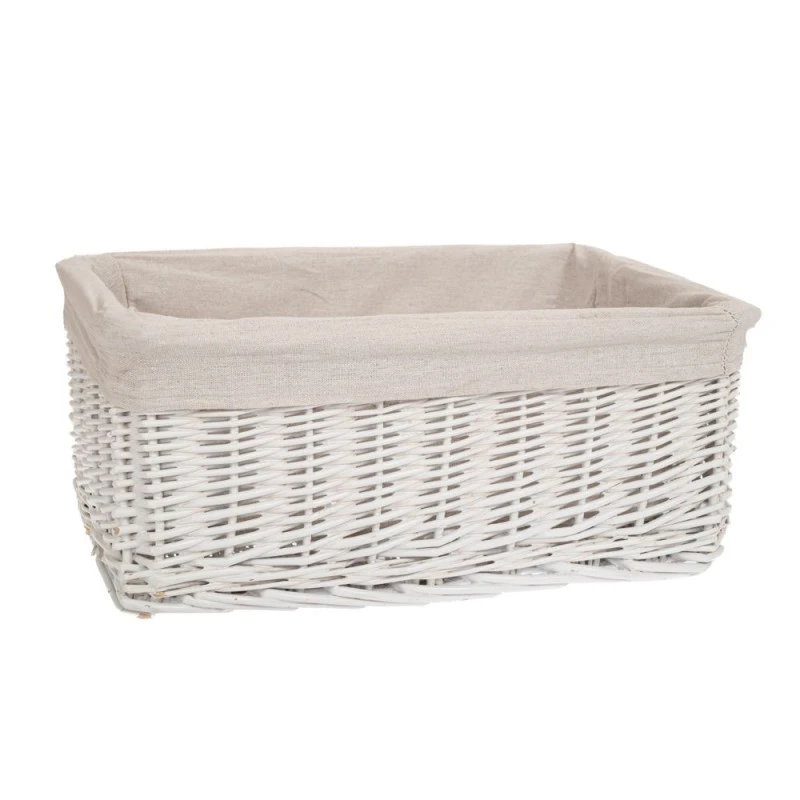 WHITE BASKET WITH FABRIC LINING 45X30X18 CM