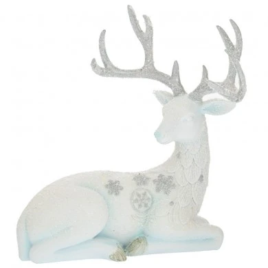 WHITE RESIN SITTING DEER  18Χ12Χ21CM