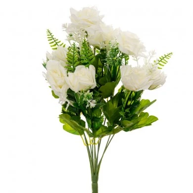 ARTIFICIAL WHITE ROSE BOUQUET 45CM