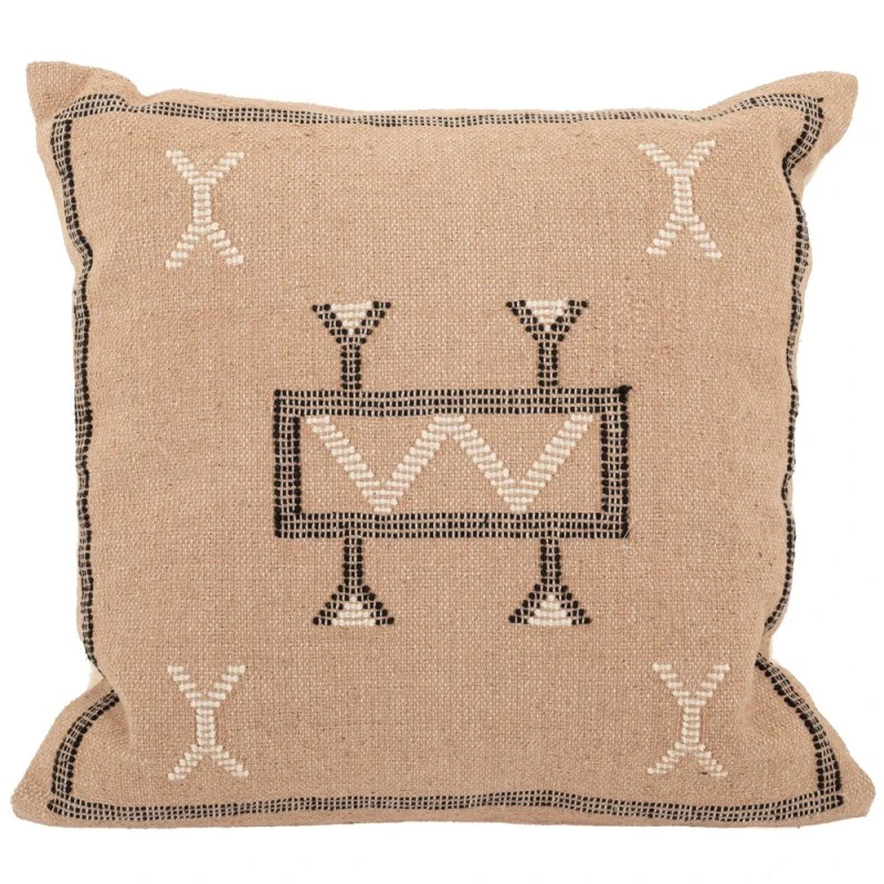 COTTON FABRIC FILLED CUSHION WHITE AND BROWN 45X45CM